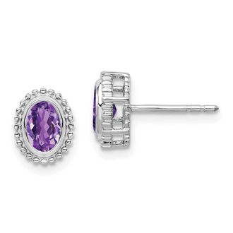 Diamond2Deal 14k White Gold Oval Amethyst Stud Earrings