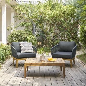 Castlery Maui Outdoor 2 Lounge Chairs & Coffee Table Set, Charcoal