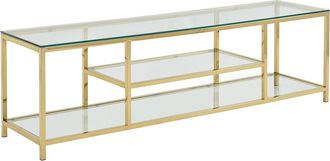 Pascal Morabito Mueble de TV con 2 estantes de vidrio templado y acero inoxidable - Transparente y Dorado - RIMALI de Pascal Morabito