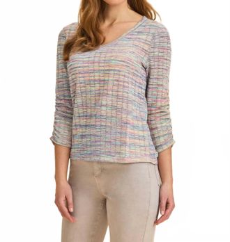 FDJ Womens Sleeve V-Neck Top In Rainbow Spacedye