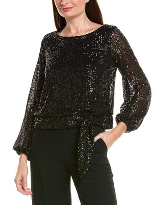 Tahari by ASL Petite Sequin Long Sleeve Top