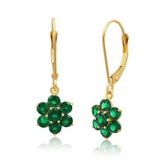 MAX + STONE Solid 14K Yellow or White Gold Gemstone Flower Shape Dangle Earrings