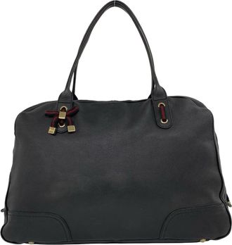 Gucci Black Green Red Color Leather Boston Bag Handbag Tote Bag (Pre-Owned)
