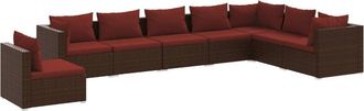 vidaXL Set Sof&aacute;s De Jard&iacute;n 8 Piezas Y Cojines Rat&aacute;n Sint&eacute;tico Marr&oacute;n Vidaxl