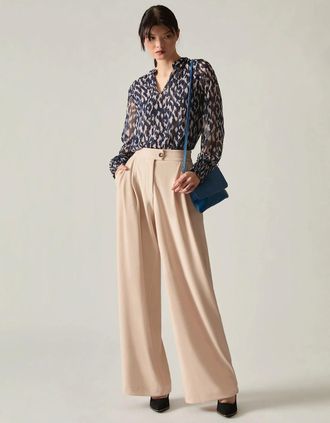 James Lakeland Womens Cream Wide Leg Suit Trousers - Tan - Size: 14/14