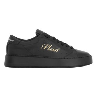 Philipp Plein Schoenen, unisex, Zwart, 45 EU, Leer, Low-Top Sneakers Signature
