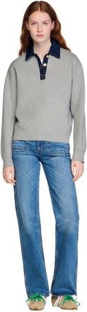 Sandro Sweater with denim collar in Grey at Nordstrom, Size X-Large