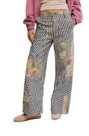 Free People Runyon High Waist Patch Detail Stripe Cotton Pants in West Ridge at Nordstrom, Size 10