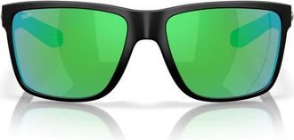 Costa Broadbill II 58mm Polarized Rectangular Sunglasses in Matte Black/Bright Green at Nordstrom