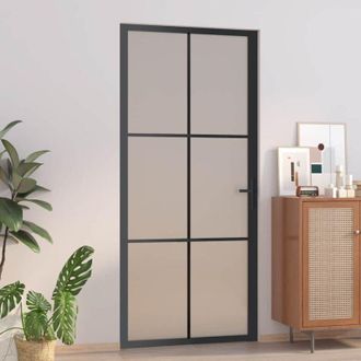 vidaXL Vidaxl - Puerta Interior De Vidrio Y Aluminio Negro Mate 93x201,5 Cm