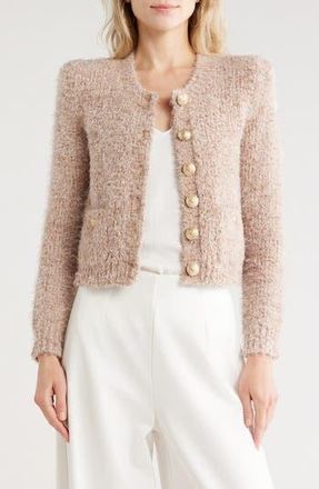 L'agence Una Crop Eyelash Tweed Cardigan in Dusty Pink Multi at Nordstrom Rack, Size Xx-Small