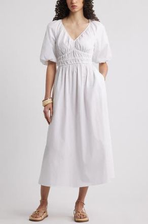 Nordstrom Puff Sleeve Cotton Poplin Dress in White at Nordstrom Rack, Size X-Small
