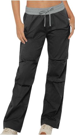 Generic New Womens Waterproof Winter Trousers 2024 Womens Straight Leg Cargo Pants Casual Low Elastic Drawstring Parachute Pants with Pockets Windproof Trouse