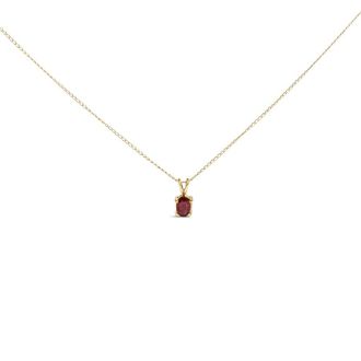 House of Brilliance 14K Yellow Gold 6x4MM Oval Shaped Red Garnet Solitaire Pendant Necklace