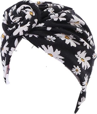 Generic Chemo Headwear Soft Turban Beanie Hat Scarf Head Wraps Head Cover Alopecia Bamboo Bonnet Headscarf (Black Daisy)