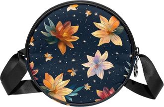 Generic Circle Crossbody Bag for Women, Floral Dots Small Sling Bag Daypack with Zipper Adjustable Shoulder Straps Casual Ladies Girls Round Purse