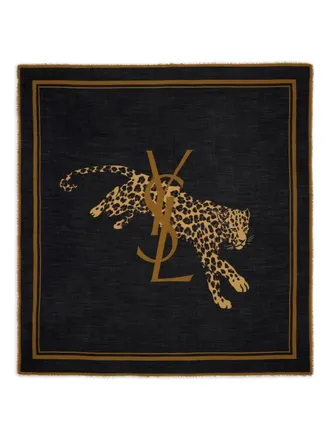 Saint Laurent Wollen sjaal met luipaardprint - Zwart