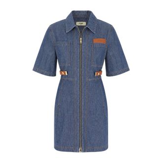 Fendi Dames, Jurken, Blauw, Maat: XS Denim