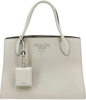 Prada Monochrome Small Saffiano Leather Tote Bag White
