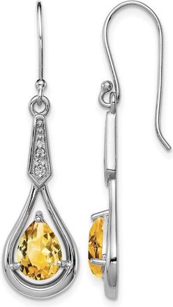 Diamond2Deal Sterling Silver Rhodium-plated CZ and Citrine Dangle Earrings