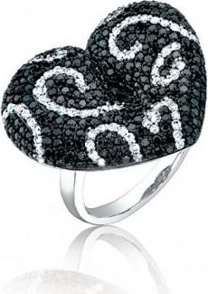 Allurez 2.50ct 14k White Gold Black & White Diamond Heart Ring