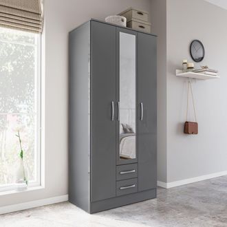 Birlea Lynx 3 Door 2 Drawer Wardrobe With Mirror in Grey