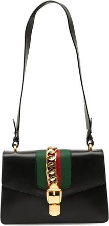 Gucci Borsa a tracolla Sylvie piccola in pelle con decorazione Web 2016-2025 - Nero
