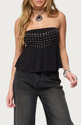 Edikted Grommet Detail Strapless Top in Black at Nordstrom, Size X-Small