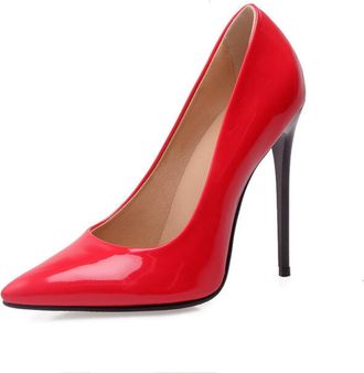 Generic Womens Slip on Court Shoes Pointed Toe PU Leather Dress Pumps Stiletto High Heel Party Prom Shoes,Red,7.5 UK