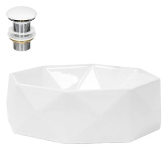 ML Design Lavabo blanco de cer&aacute;mica con juego de desag&uuml;e sin reborsadero