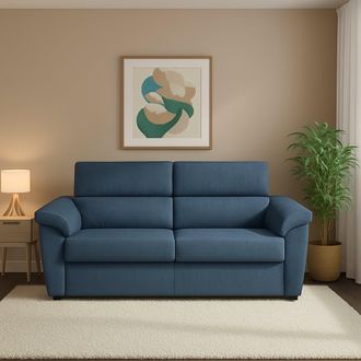 Dmora Sof&aacute; Cama Salorno Para 2 Personas, Desenfundable, Con Almacenaje, Made In Italy. Apertura Abatible, 185x95 Cm, Azul