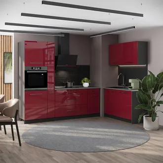 Vicco Cocina Fame-line, Rojo Burdeos Alto Brillo/antracita, 220 X 120 Cm, Et Antracita, Vicco