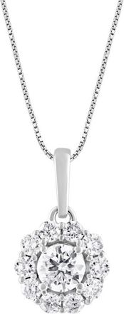 Grown Brilliance 14K White Gold 0.50 CTTW LAB GROWN Diamond Round Halo Pendant Necklace (G-H, SI1-SI2), 18