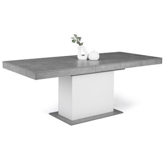 IDMarket Tavolo Da Pranzo Rettangolare Allungabile Eden 6-10 Persone In Cemento E Bianco 160-200 Cm