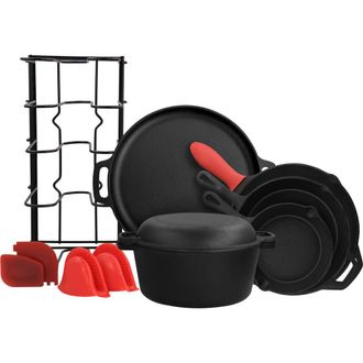 MegaChef 12 Piece Round PreSeasoned Cast Iron Cookware Set in Black at Nordstrom
