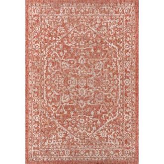 Jonathan Y Designs Malta Bohemian Medallion Textured Weave Indoor/Outdoor Area Rug in Red/taupe at Nordstrom, Size 2Ft 0In X 8Ft 0In
