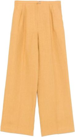 Forte_Forte Chic Linnen Canvas Broek met Plooi - Dames - Wijde Broeken - Geel - M - Linnen - Broeken