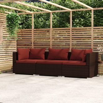 vidaXL Sof&aacute; De Jard&iacute;n De 3 Salones Con Almohadas Mimbre Pe Brown
