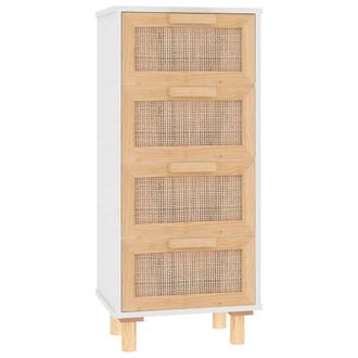 Berkfield Home Sideboard White 40x30x90 cm Solid Wood Pine & Natural Rattan | Size: 40 x 30 x 90 cm