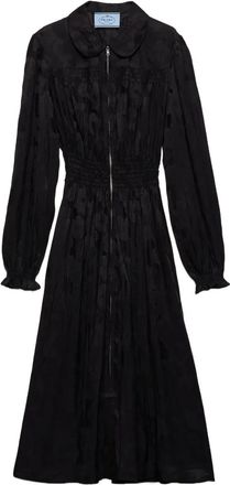 Prada Abito midi con effetto jacquard a fiori - Nero