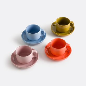 La Redoute Interieurs Set van 4 geglazuurde aardewerken kopjes en schotels, Vetori