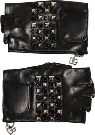 Dolce & Gabbana Black Leather Studded Fingerless Hand Mitten Men Mens Gloves