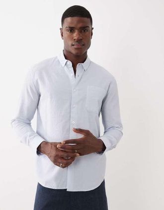 Farah Stanford - Camicia a maniche lunghe leggera azzurra con logo-Blu