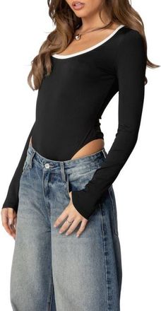 Edikted Contrast Scoop Neck Bodysuit in Black at Nordstrom, Size X-Small