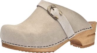 Sanita Hedi Mule Clog | Original Handmade Wooden Leather Clog for Women | Sustainable Sole | Beige | 5 UK