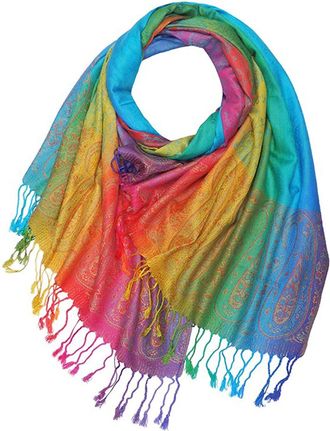 GlamLondon Rainbow Multi-colour Pashmina Colourful Paisley/roses/Patches/Peacock Feather Soft Shawl (Rainbow-Colourful-Paisley STYL2)