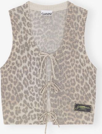 Ganni Mixed Leopard Tie String Vest - Size XXS Alpaca