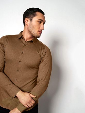 DeSoto Langarmhemd DESOTO Jerseyhemd Casual Kent, Herren, Gr. 3XL, N-Gr, beige (sandstone piqu&eacute;), Jersey, Obermaterial: 100% Baumwolle, slim fit normal, Rund