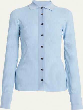 Ferragamo Cotton Silk Micro Jacquard Cardigan