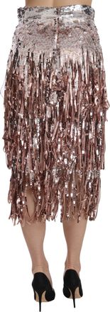 Dolce & Gabbana Womens Sequin Embellished Fringe Midi Pencil Skirt Silver Nylon